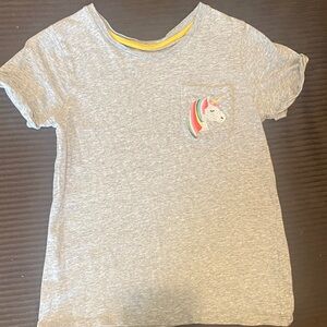 Mini Boden Gray Short-Sleeve Tee with Rainbow Unicorn Pocket